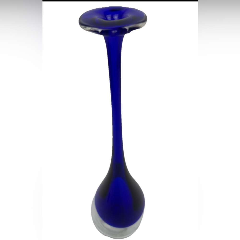 VTG Z Gallerie Veneto Sapphire Blue Glass Bud Vase 16” Teardrop Weighted Vase